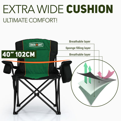 Overmont Oversized Folding Camping Chair - Fully Padded with Cooler Pocket Carry Bag - Heavy Duty Portable Collapsible Lawn Chair Supports 450 LBS for Outdoor Sports Beach Garden Picnic