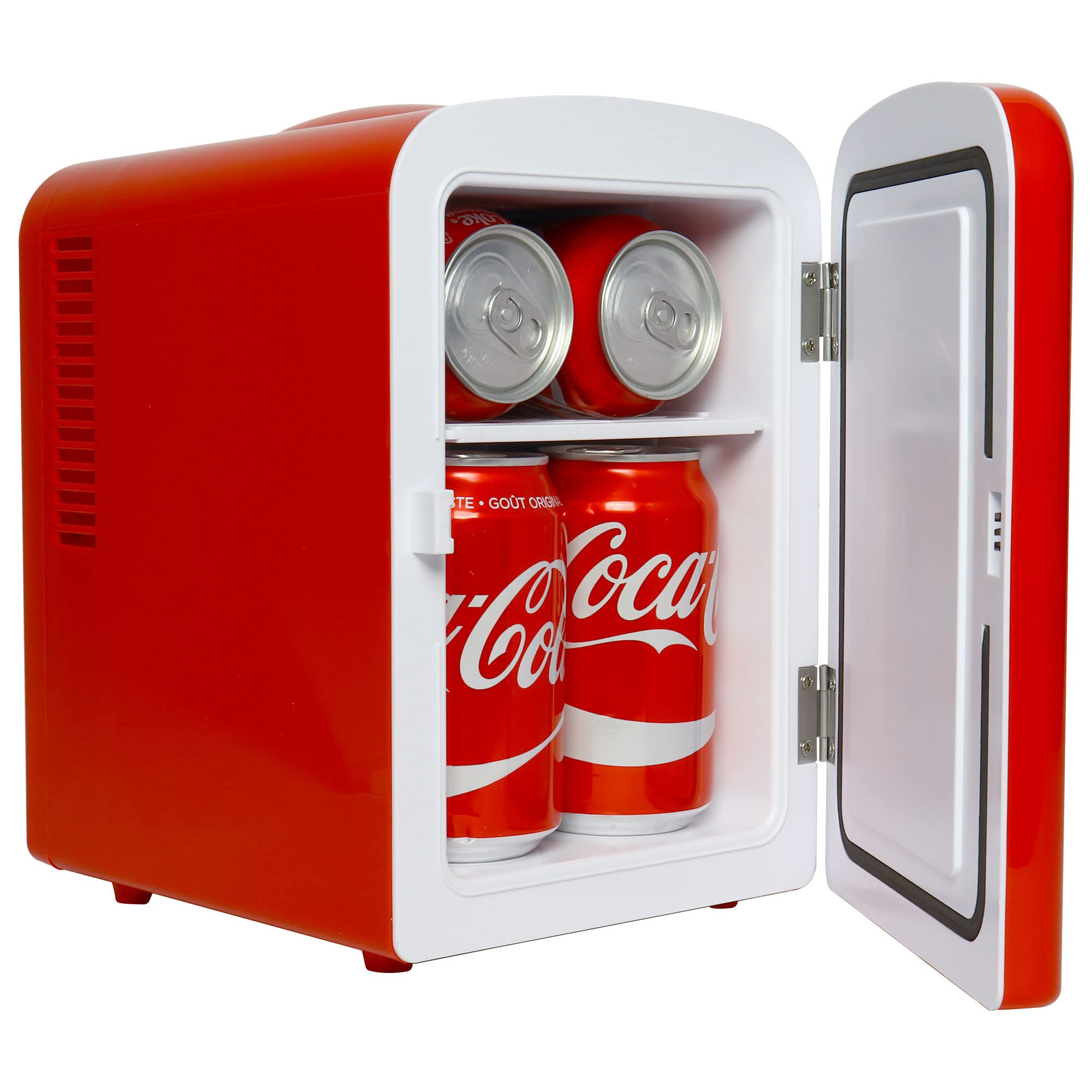 Koolatron Retro Mini Portable Fridge, 4L Compact Refrigerator for Skincare, Beauty Serum, Face Mask, Personal Cooler, Includes 12V Car Adapter, Desktop Accessory for Home Office Dorm Travel, Pink