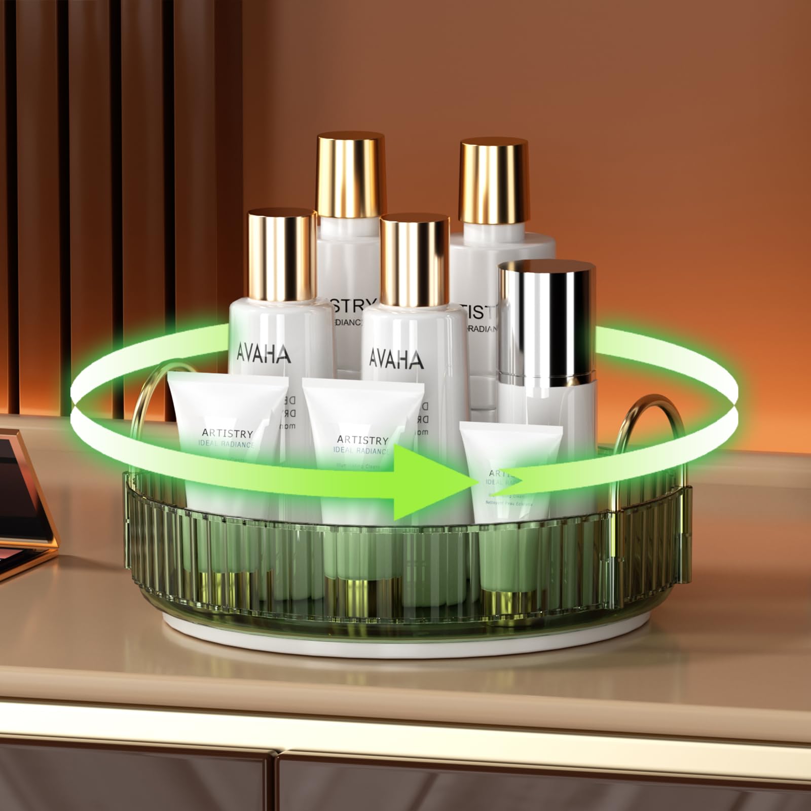 YCIA&amp;DONE 360 Rotating Makeup Organizer and Storage for Vanity Bathroom Countertop, High Capacity Cosmetic Skincare Perfume Organizer for Dresser Lazy Susan Organizers(Clear White,2 Tiers)