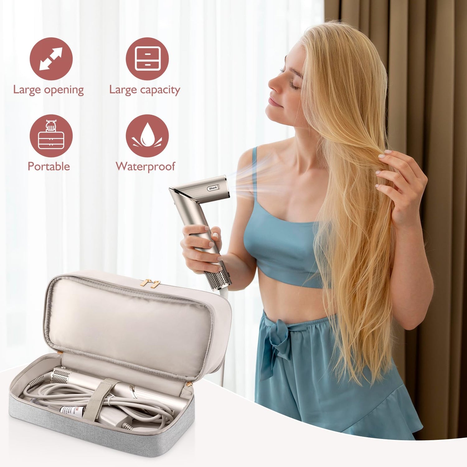 Travel Carrying Case for Hair Dryer Shark Flexstyle Dyson Airwrap Brush Double-Layer Hair Accessories Tools Storage Bag for Revlon Hairdryer Styler Organizer