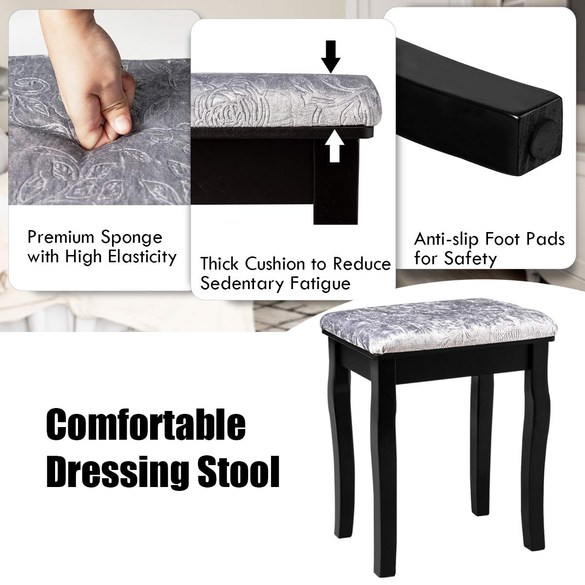 DORTALA Vanity Table Set with 360° Mirror &amp; Cushioned Stool, Makeup Table with 10 LED Dimmable Bulbs, Bedroom Wood Dressing Table with 5 Drawers and Removable Box Organizer, Gift for Females (White)