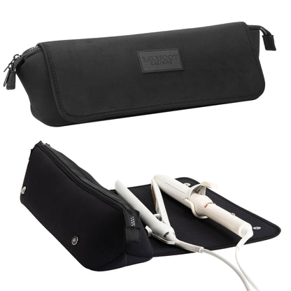BAREFOOT CARIBOU Hair Tools Travel Bag and Heat Resistant Mat for Flat Irons, Straighteners, Curling Iron, and Haircare Accessories, 2-in-1 Design, with Interior Pockets, Portable Organizer (Ivory)