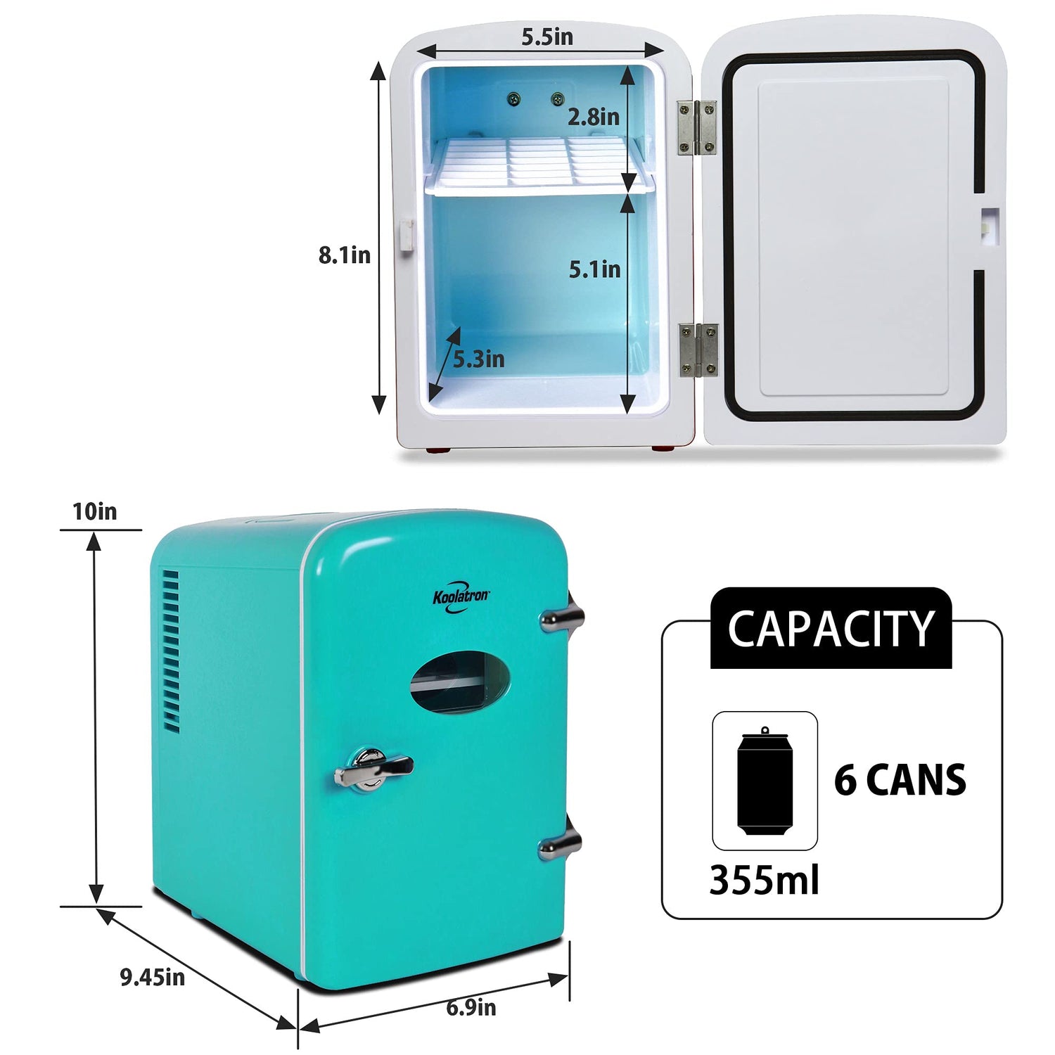 Koolatron Retro Mini Portable Fridge, 4L Compact Refrigerator for Skincare, Beauty Serum, Face Mask, Personal Cooler, Includes 12V Car Adapter, Desktop Accessory for Home Office Dorm Travel, Pink