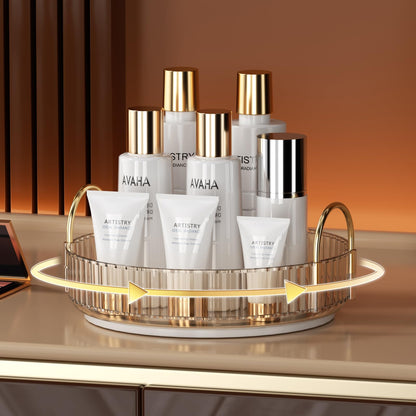 YCIA&amp;DONE 360 Rotating Makeup Organizer and Storage for Vanity Bathroom Countertop, High Capacity Cosmetic Skincare Perfume Organizer for Dresser Lazy Susan Organizers(Clear White,2 Tiers)