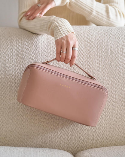 EACHY Travel Makeup Bag,Large Capacity Cosmetic Bags for Women,Waterproof Portable Pouch Open Flat Toiletry Bag Make up Organizer with Divider and Handle