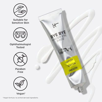 IT Cosmetics Bye Bye Under Eye Bags Treatment For Women &amp; Men – Temporary Eye Bag Reducer &amp; Under Eye Corrector Depuffs, Tightens, Smooths &amp; Reduces Look of Wrinkles &amp; Fine Lines - 0.5 Fl. Oz