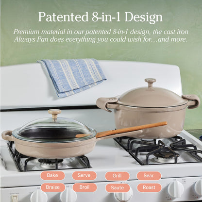 Our Place Cast Iron Always Pan | Premium Enameled, Toxin-Free Surface | 10-inch 8-in-1 Multifunctional Cookware System | Lid, Handle Covers | Heavy Duty Skillet | Oven &amp; High Heat Safe | Sage
