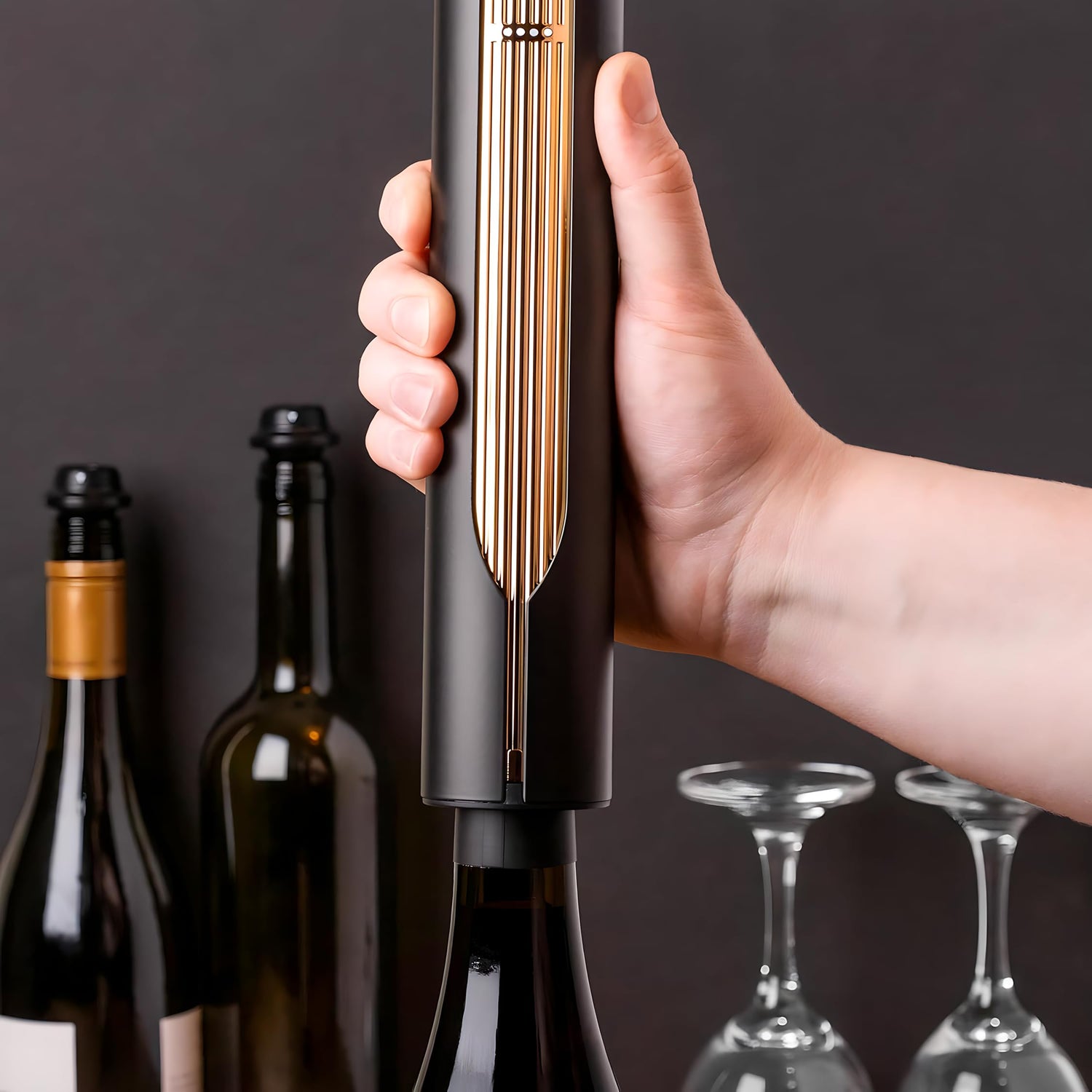 LINKSTYLE OPENERO Electric Wine Bottle Opener, Luxury Automatic Wine Corkscrew with Foil Cutter and Charging Base, Premium Metals with Elegant Gift Box, Home Bar Accessories for Wine Lovers, Gold