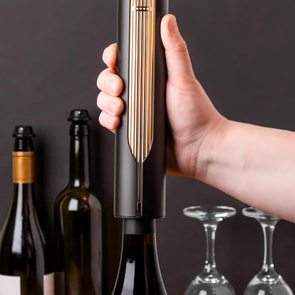LINKSTYLE OPENERO Electric Wine Bottle Opener, Luxury Automatic Wine Corkscrew with Foil Cutter and Charging Base, Premium Metals with Elegant Gift Box, Home Bar Accessories for Wine Lovers, Gold