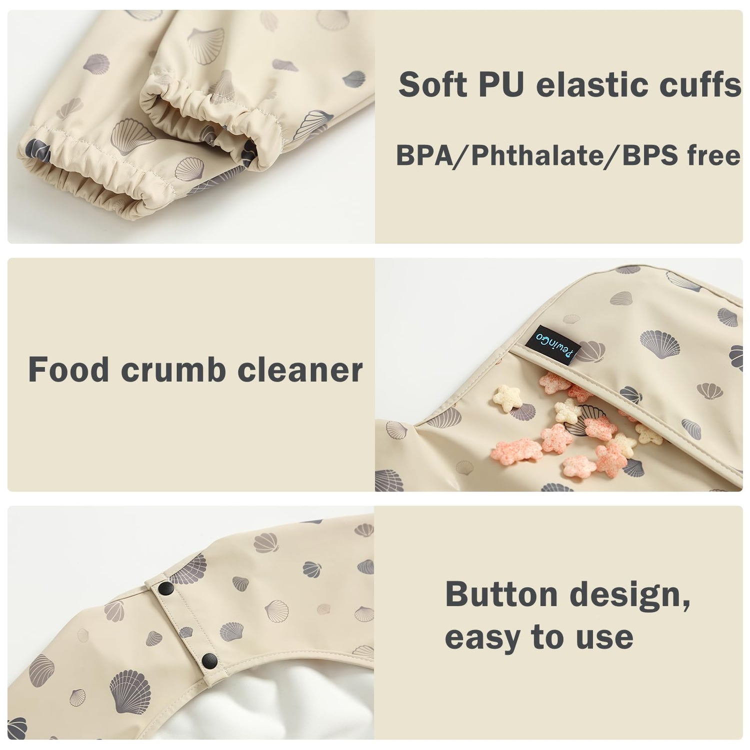 PewinGo Weaning Bib with Long Sleeves &amp; BLW, Soft and Skin-Friendly Material, Coverall Bibs for Baby Feeding, Waterproof and Easy to Clean &amp; Machine Washable, for Baby Infant Toddlers (Pink)