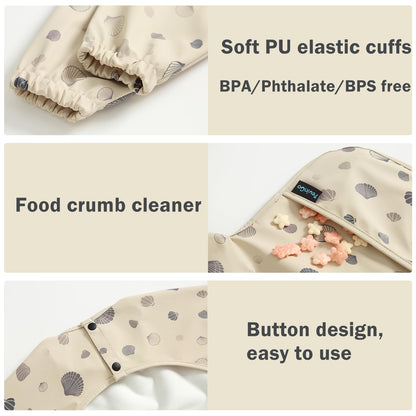 PewinGo Weaning Bib with Long Sleeves &amp; BLW, Soft and Skin-Friendly Material, Coverall Bibs for Baby Feeding, Waterproof and Easy to Clean &amp; Machine Washable, for Baby Infant Toddlers (Pink)