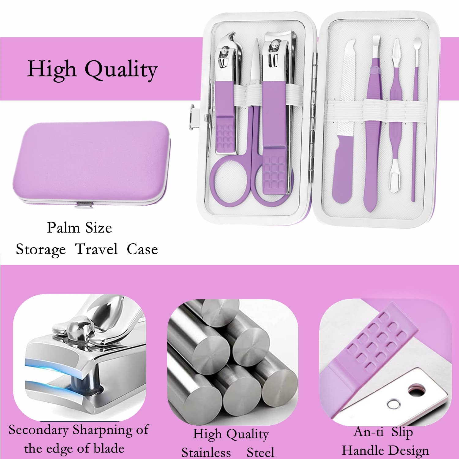 Manicure Set Professional Grooming Kits, Nail Clippers Pedicure Kit 8pcs Nail Kit Pedicure Set Tools with Aceoce Travel Case for Women Men Home or Salon Gift