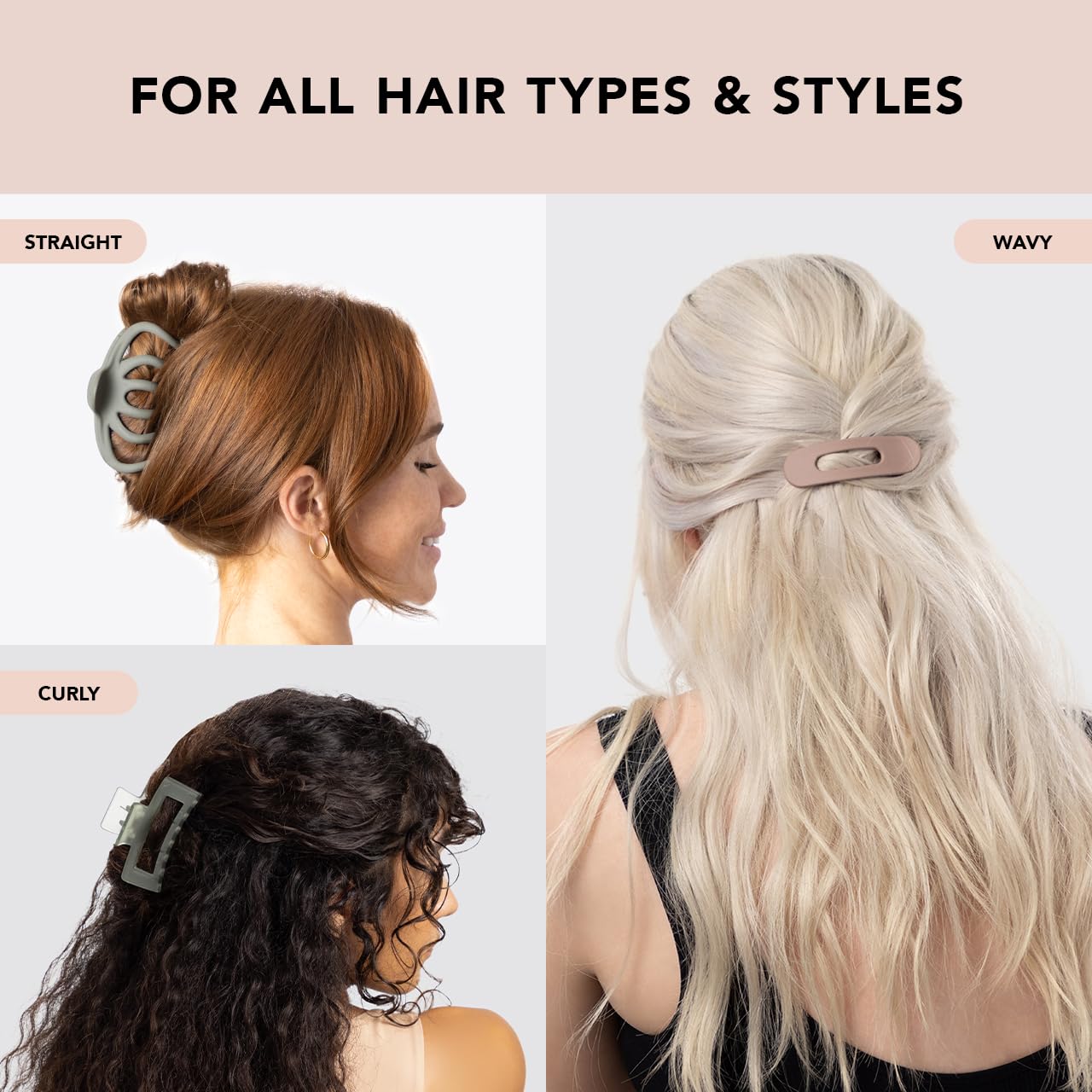 Kitsch Large Assorted Hair Clips for Women - Medium Open Shape Hair Claw Clips for Thick Hair | Small Open Shape Hair Clip &amp; Big Claw Clip for Teen Girls | Hair Styling Accessories, 3 pcs