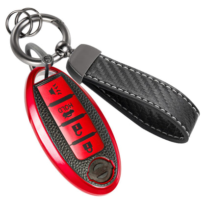 Cadillac Key Fob Cover with Metal Braided Rope Keychain, Upgraded Soft Key Case for 2015-2019 Escalade CTS SRX XT5 ATS STS CT6 (5 Button) (Gold Edge)