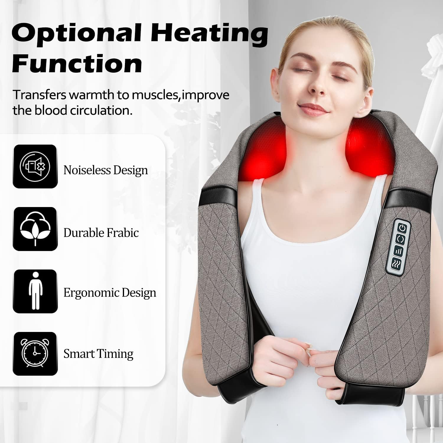 Shiatsu Electric Neck Back Massager Pillow 3D Kneading with Heat For Shoulder, Lower Back, Foot, Leg Muscles Pain Relief Relax in Car Office and Home