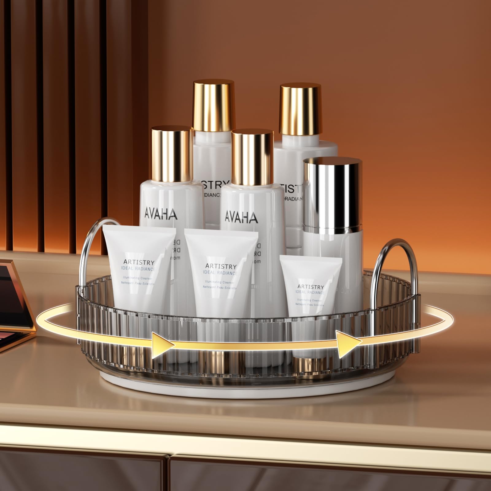 YCIA&amp;DONE 360 Rotating Makeup Organizer and Storage for Vanity Bathroom Countertop, High Capacity Cosmetic Skincare Perfume Organizer for Dresser Lazy Susan Organizers(Clear White,2 Tiers)