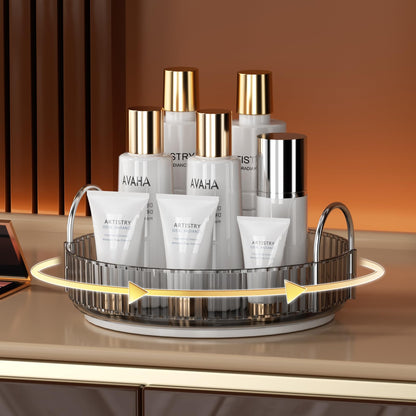 YCIA&amp;DONE 360 Rotating Makeup Organizer and Storage for Vanity Bathroom Countertop, High Capacity Cosmetic Skincare Perfume Organizer for Dresser Lazy Susan Organizers(Clear White,2 Tiers)