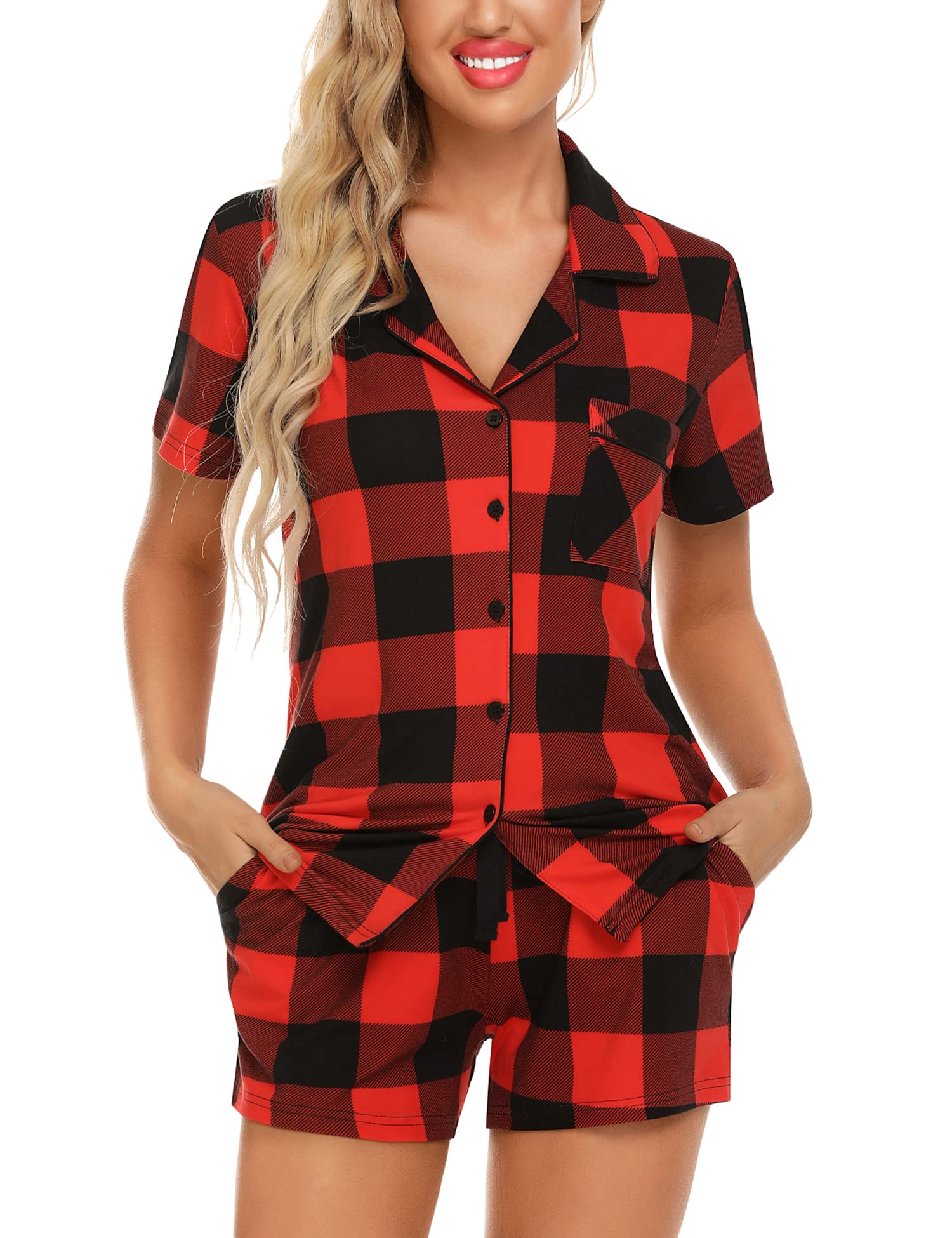 Senert Pajamas Set For Women Short Sleeve Sleepwear Soft Button Down Pjs Set Nightwear Lounge Sets S-XXL