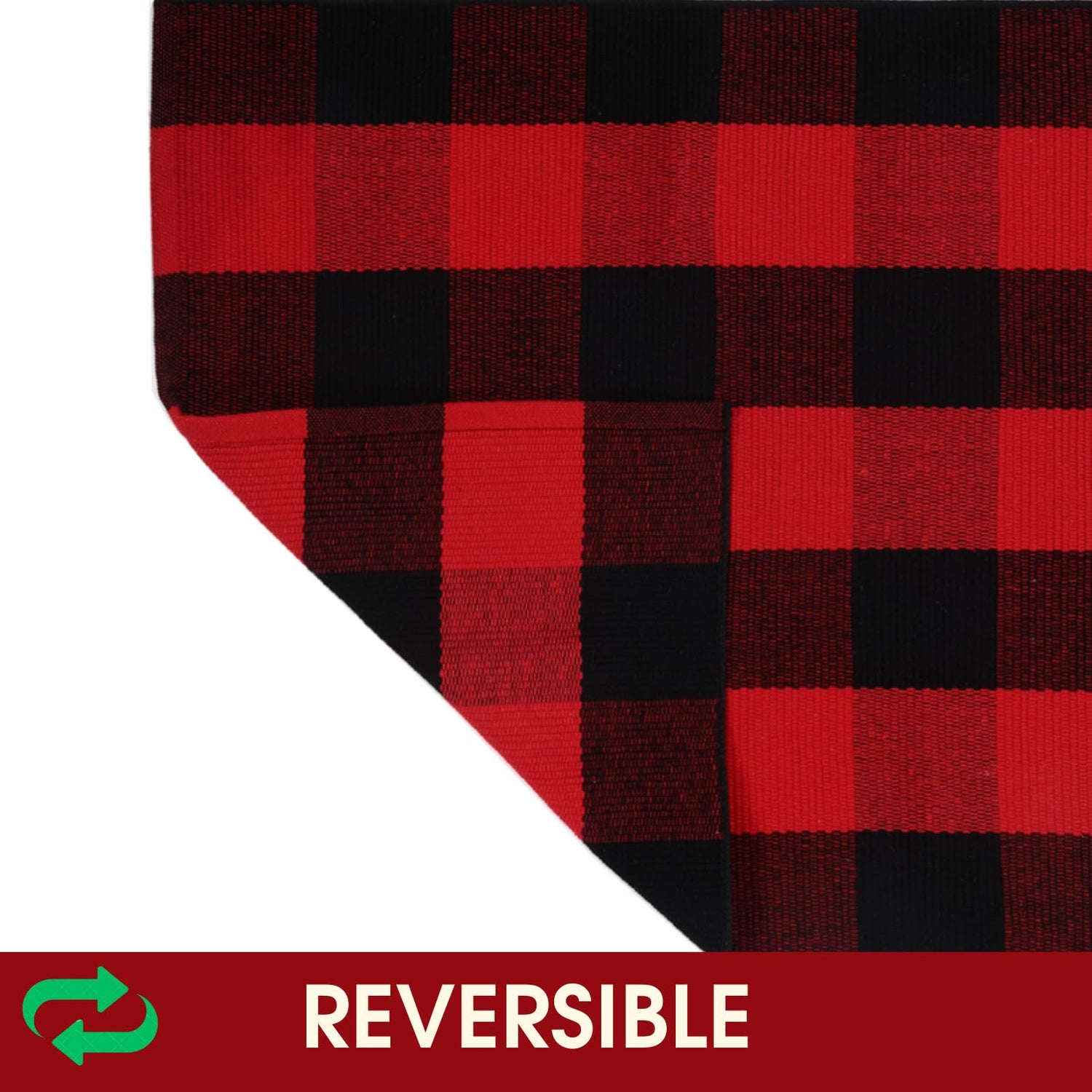 Christmas Red and White Plaid Rug - 28 x 43 Inches Outdoor Front Door Decor Mat Cotton Washable Hand-Woven Rug Christmas New Year Holiday Porch Entryway Layered Doormat