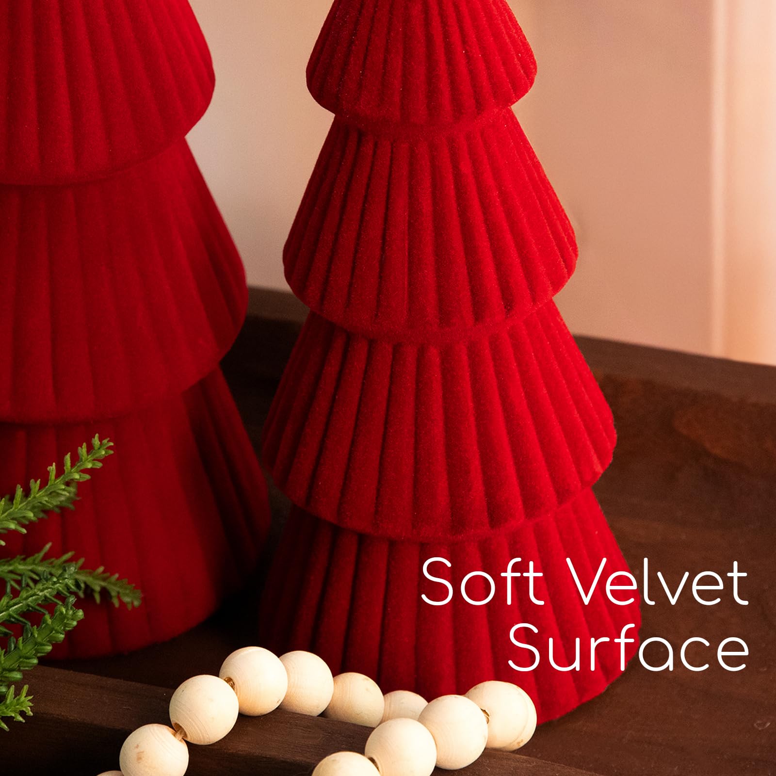 Christmas Decorations Indoor- 3 Pcs Velvet Christmas Tree,Modern Cone Ceramics Christmas Decor Tabletop Winter Home Minimalist for Holiday Entryway Table Mantel Centerpiece(Green)