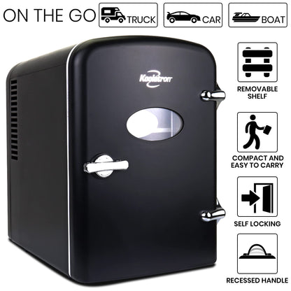 Koolatron Retro Mini Portable Fridge, 4L Compact Refrigerator for Skincare, Beauty Serum, Face Mask, Personal Cooler, Includes 12V Car Adapter, Desktop Accessory for Home Office Dorm Travel, Pink