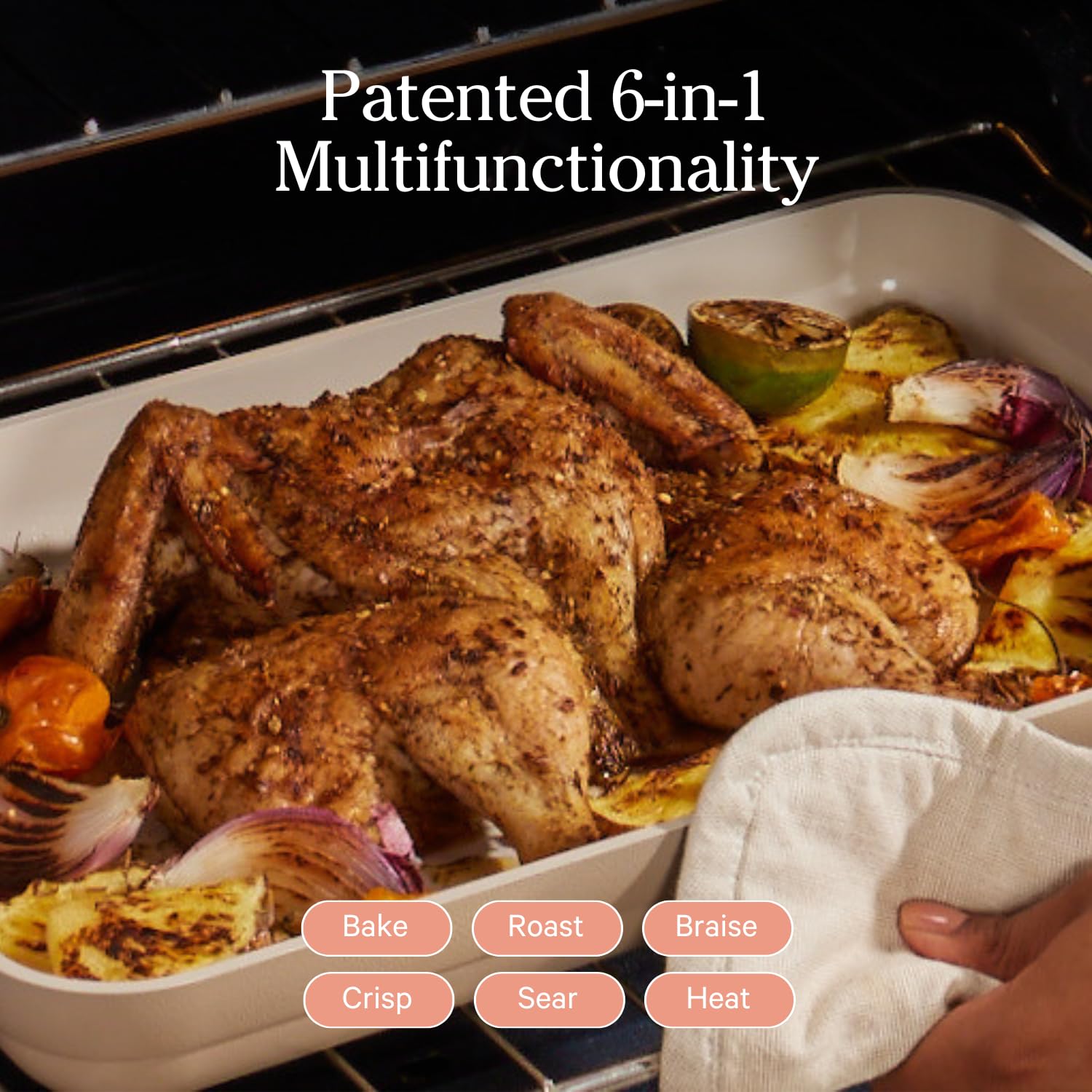 Our Place Bakeware Set | 5-Piece Nonstick, Toxin-Free, Ceramic, Stoneware Set with Oven Pan, Bakers, &amp; Oven Mat | Space-Saving Nesting Design | Oven-Safe | Bake, Roast, Griddle and more | Steam