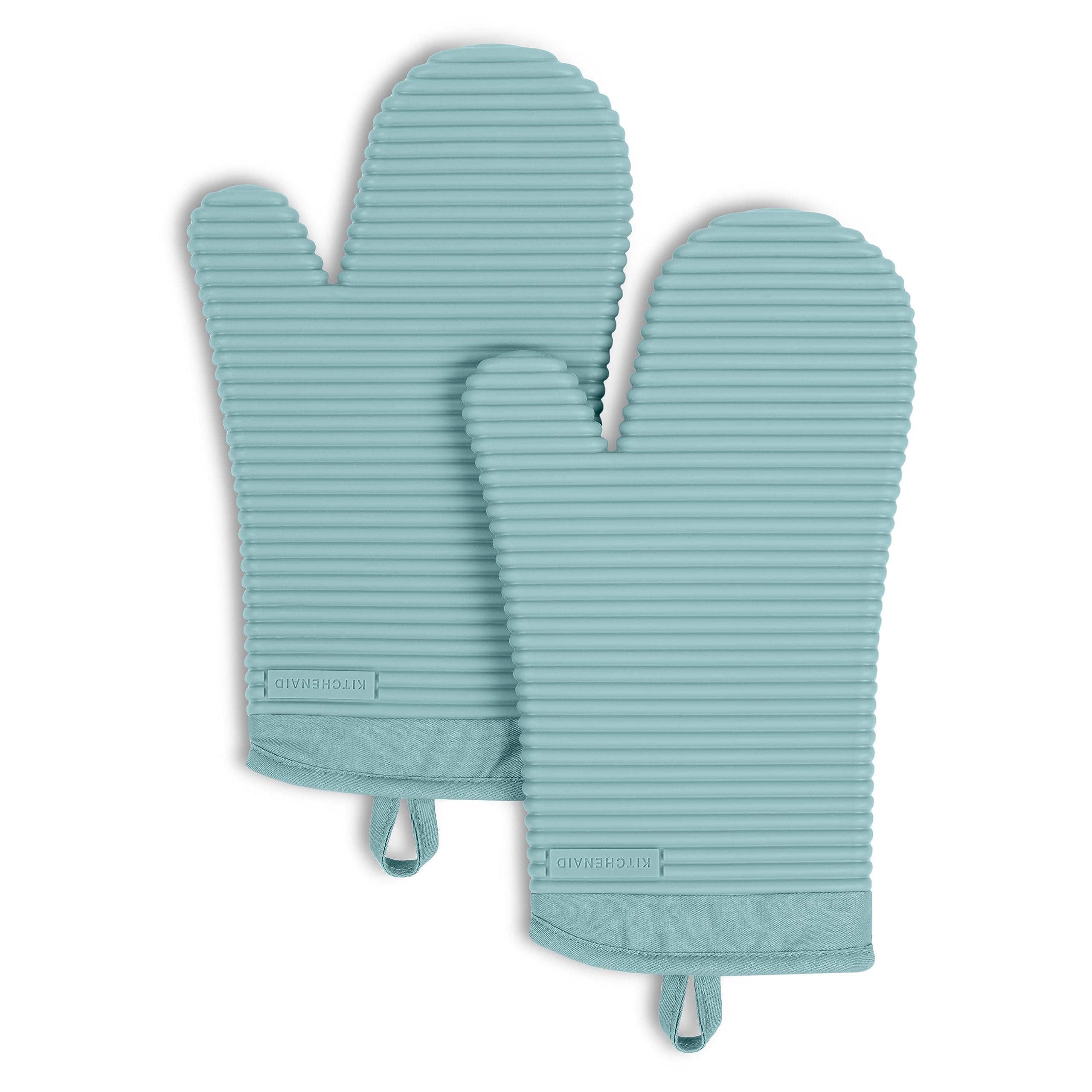 KitchenAid Ribbed Soft Silicone Oven Mitt Set, 7&quot;x13&quot;, Milkshake 2 Count