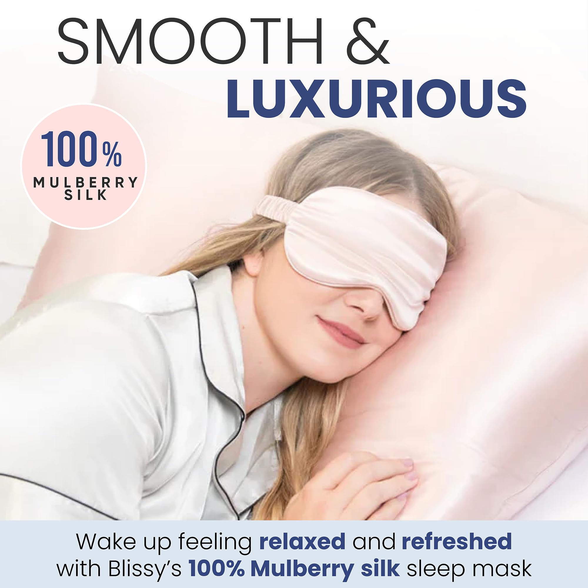 Blissy Silk Sleep Mask - Silk Eye Sleeping Mask for Women &amp; Men for Total Blackout - Silk Eye Mask - 100% Pure Mulberry Silk, 22 Momme 6a Fibers - Blindfold Silk Sleep Mask Side Sleeper Eye Cover