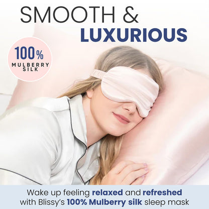 Blissy Silk Sleep Mask - Silk Eye Sleeping Mask for Women &amp; Men for Total Blackout - Silk Eye Mask - 100% Pure Mulberry Silk, 22 Momme 6a Fibers - Blindfold Silk Sleep Mask Side Sleeper Eye Cover