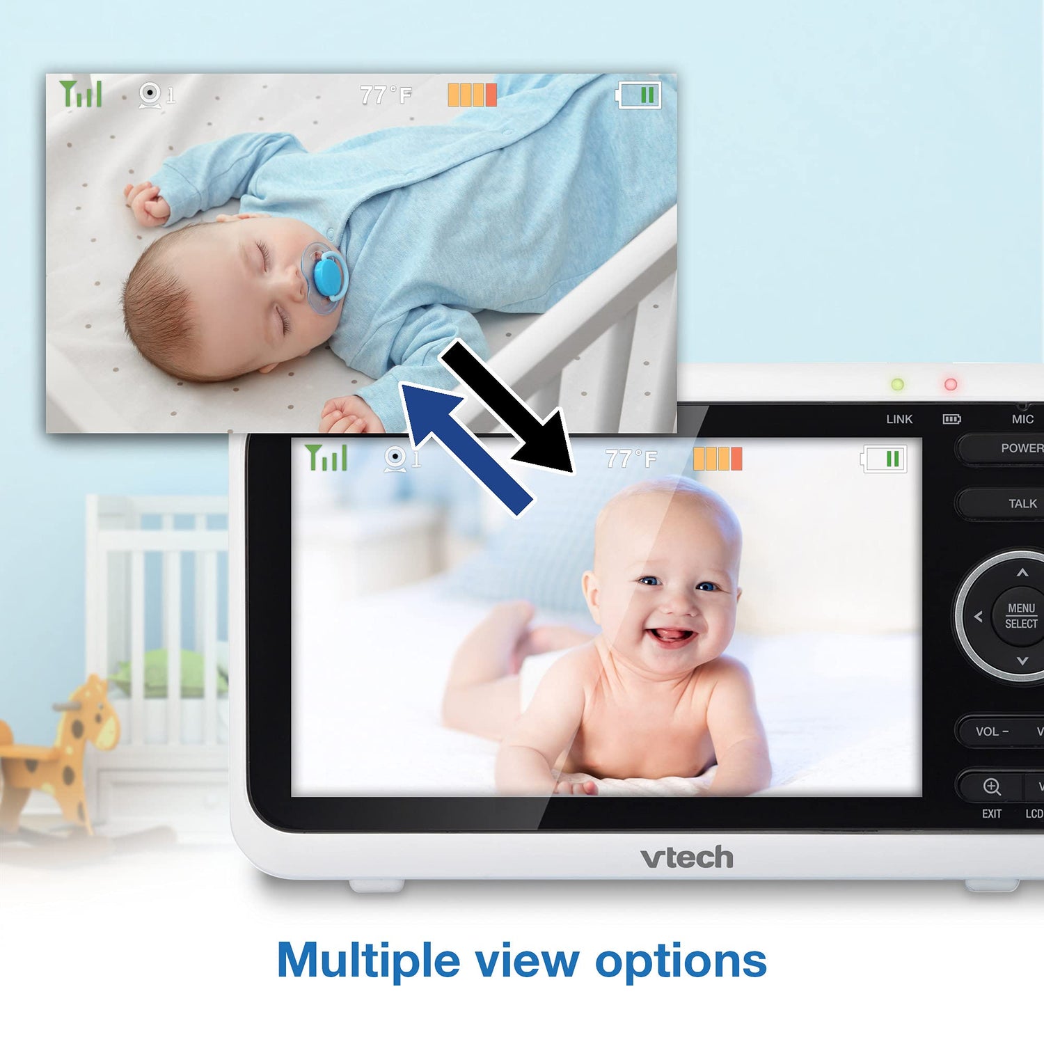 VTech VM819 Baby Monitor, 2.8” Screen, Night Vision, 2-Way Audio, Temperature Sensor and Lullabies, Secure Transmission No WiFi