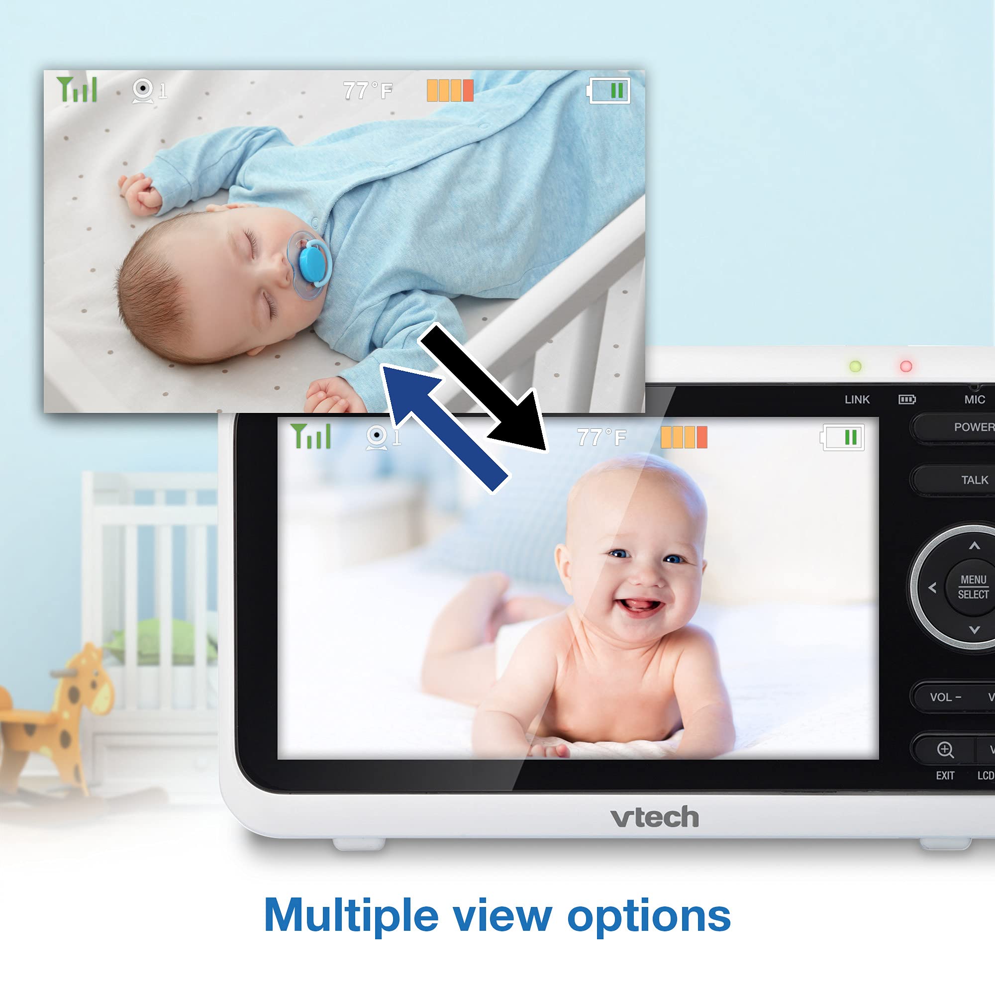 VTech VM819 Baby Monitor, 2.8” Screen, Night Vision, 2-Way Audio, Temperature Sensor and Lullabies, Secure Transmission No WiFi