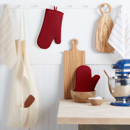 KitchenAid Ribbed Soft Silicone Oven Mitt Set, 7&quot;x13&quot;, Milkshake 2 Count