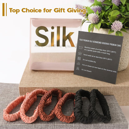 6PCS Silk Scrunchies for Hair, 100% Mulberry Silk Hair Ties, Scrunchies for Women Girls, Elastic Ponytail Holders No Damage