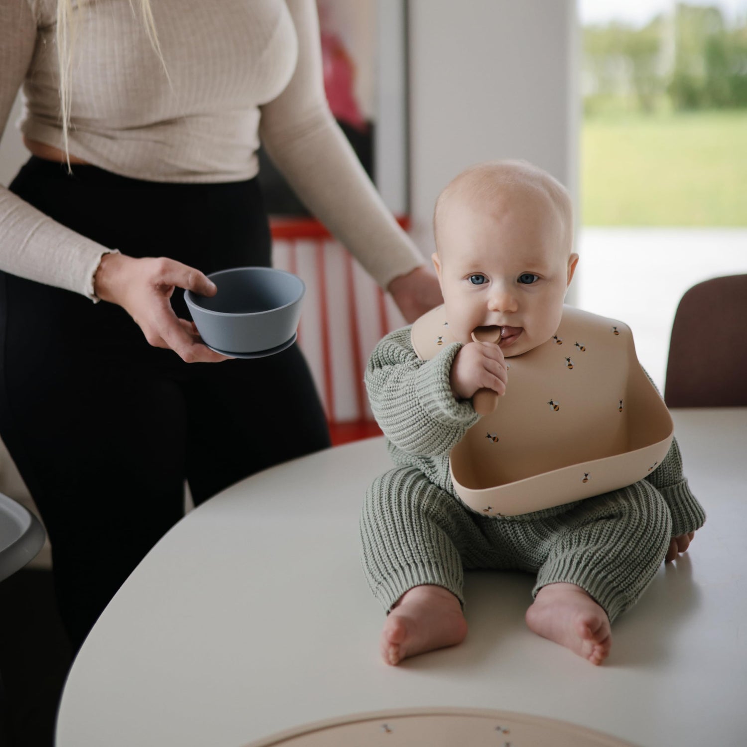 mushie Silicone Baby Bib | Adjustable Fit Waterproof Bibs (Whales)