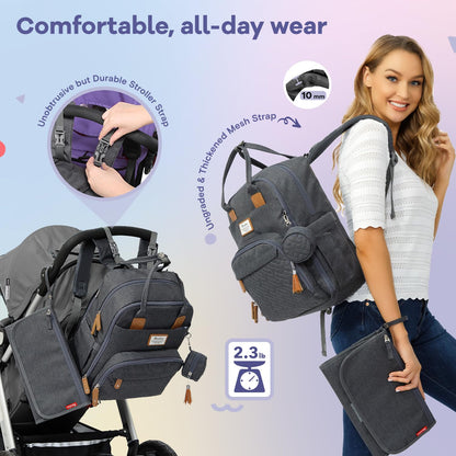 RUVALINO Diaper Bag Backpack, Multifunction Travel Pack Maternity Baby Changing Bags, Large Capacity, Waterproof, Beige