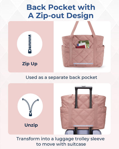 BAGSMART Tote Bag for Women, Puffer Tote Bags with Zipper, Travel Essentials Quilted Nurse Bag Carry On Bag Gifts for Women