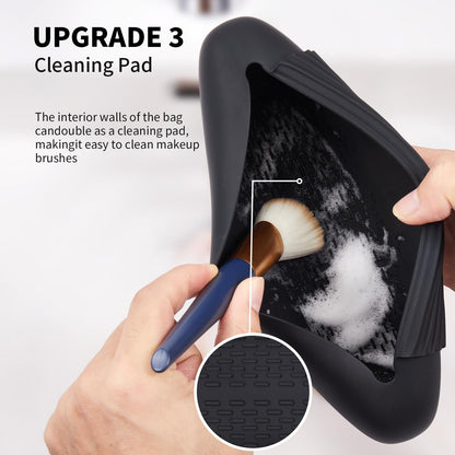 AGIKET Silicone Makeup Brush Holder Travel Cosmetic Bag：Soft Portable Cosmetic Face Brushes Holder with Upgrade Anti-Fall Out Magnetic Closure, Large Travel Makeup Brush Case - Walnut