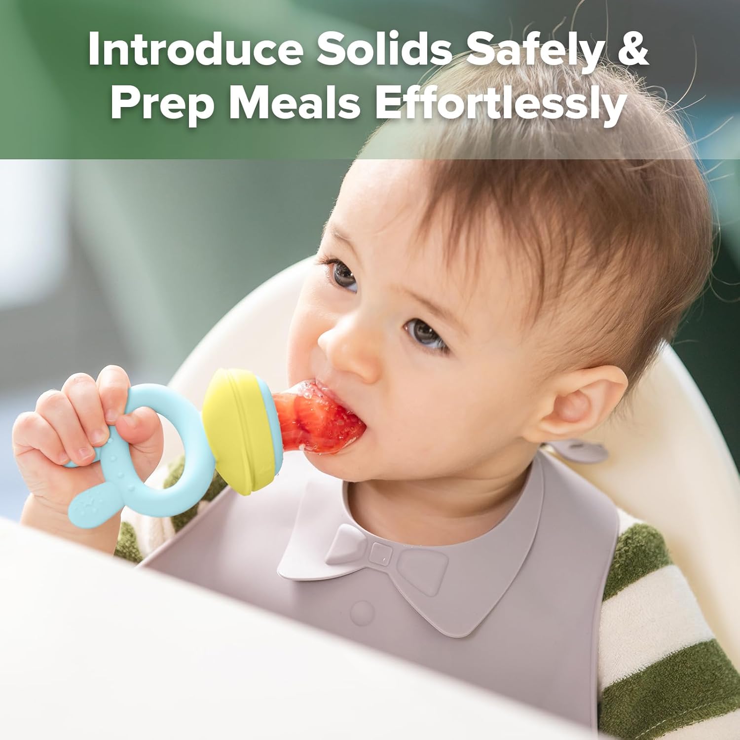 Haakaa Baby Fruit Food Feeder &amp; Mini Freezer Nibble Tray Combo, Breastmilk Popsicle Molds for Cooling Relief, BPA Free Silicone Feeder for Safe Infant Self Feeding, 4 Month+ (Pea Green)