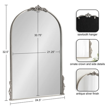 Kate and Laurel Myrcelle Traditional Arched Mirror, 25 x 33, Gold, Decorative Large Arch Mirror with Ornate Garland Detailing Along The Crown and Edges of The Frame