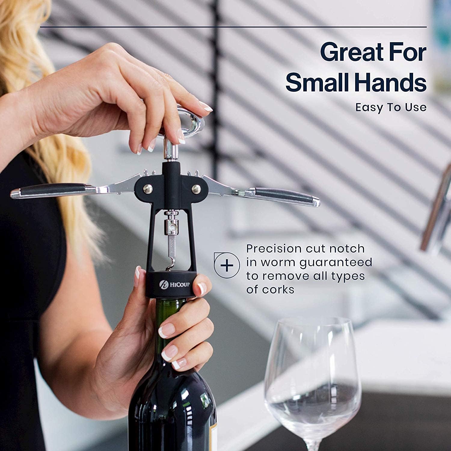 HiCoup Kitchenware Wine Openers - Corkscrew Bottle Openers, Foil Cutter Key for Waiters, Bartenders and Wine Corkscrew &amp; Bottle Opener - Easy To Use, All-In-One Beer And Wine Bottle Openers w/Stopper