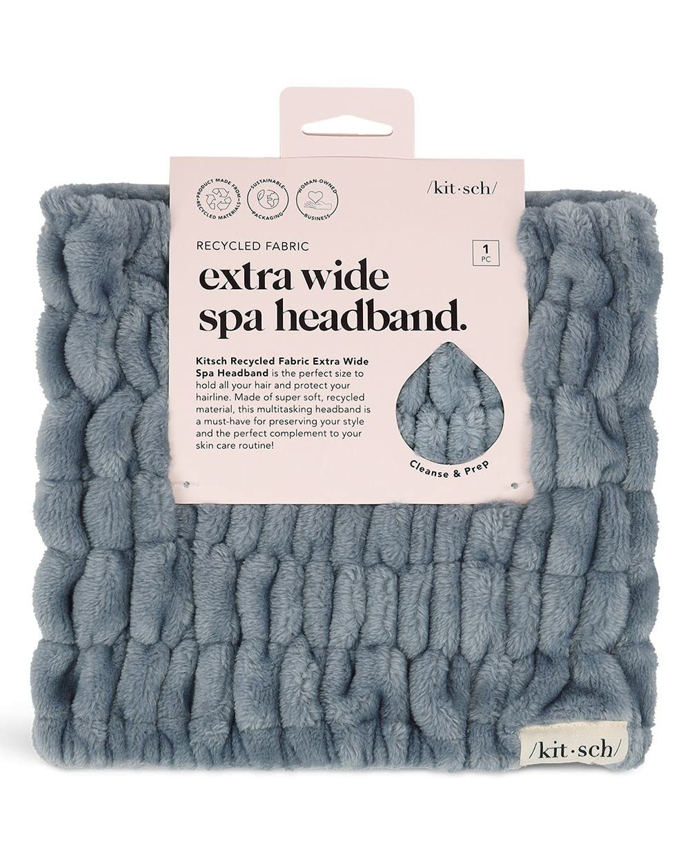 Kitsch Spa Extra Wide Facial Headband - Multipurpose Skincare Spa Headband for Washing Face - Makeup Headband &amp; Skincare Headband for Women - Hair Band Ideal for Face Wash (Misty Blue)