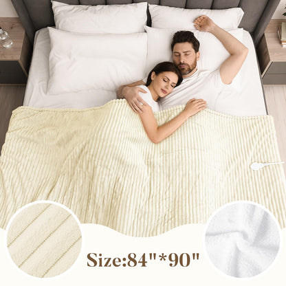 Electric Blanket Heated Throw, Heated Blanket Soft Flannel Heating Blanket Queen Size Machine Washable ETL&amp;FCC Certification (Beige, 84 * 90)