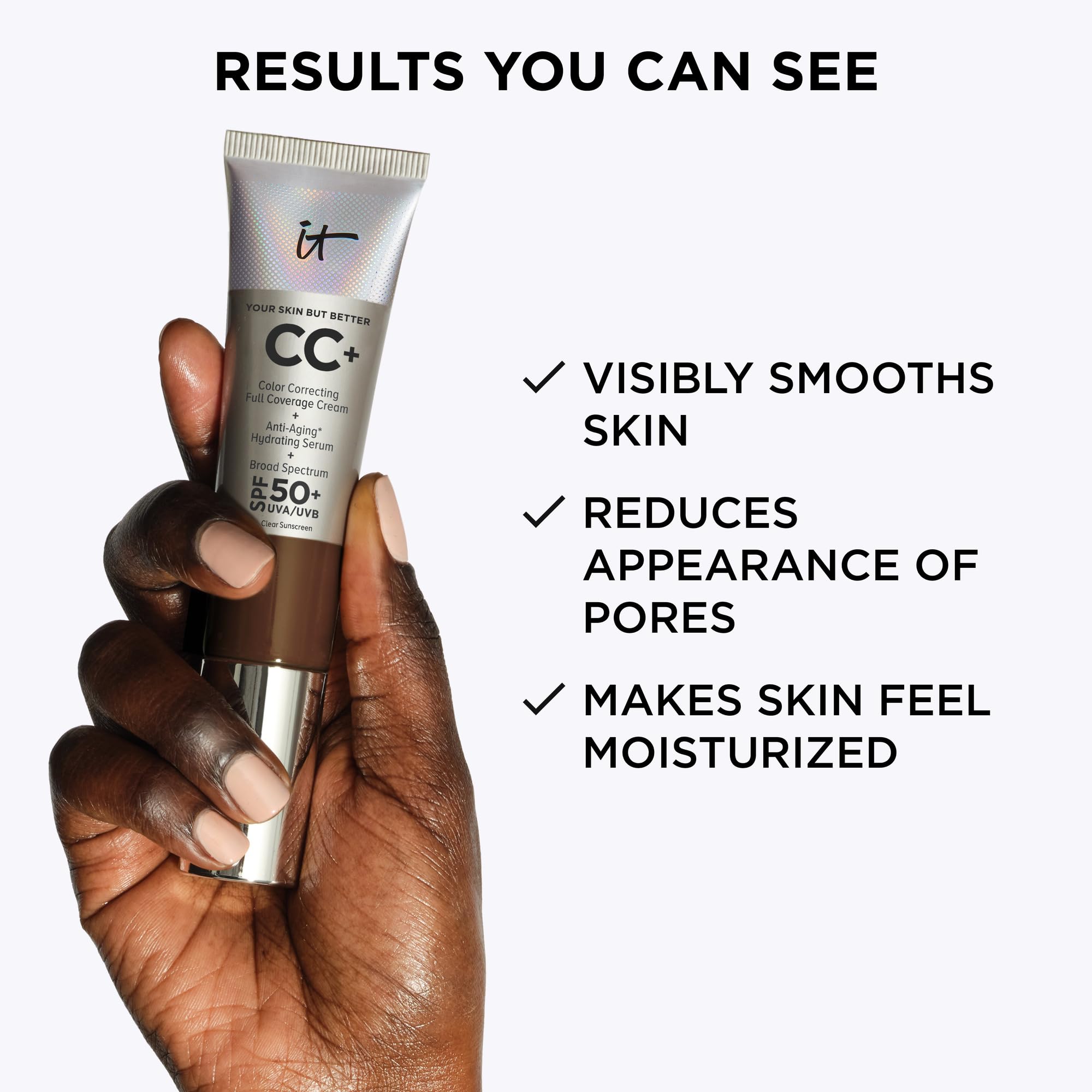 IT Cosmetics Your Skin But Better CC+ Cream - Color Correcting Cream, Full-Coverage Foundation, Hydrating Serum &amp; SPF 50+ Sunscreen - Natural Finish - 1.08 fl oz