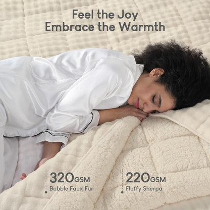 Cottonblue Weighted Blanket 15lbs Bubble Faux Fur Plush Sherpa Weighted Blankets for Adults, Fits Queen Size Bed, Cute Fuzzy Warm Heavy Blanket for Calm and Better Sleep, 60&quot;x80&quot;, Cream White