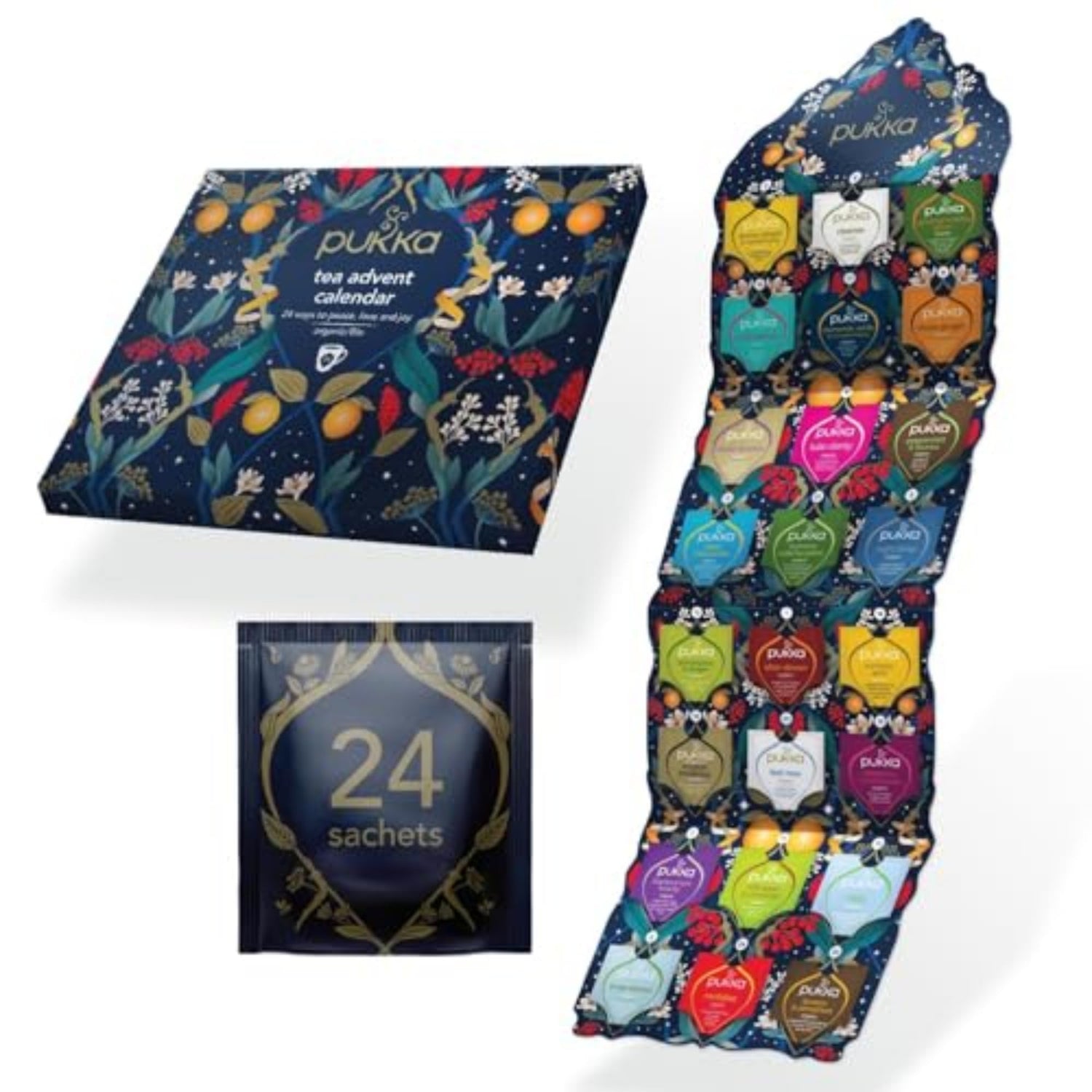 Pukka | Advent Calendar 2024 Organic Tea | Selection of 24 Delightful Black/Green Teas and Infusions | Christmas Gift Idea for Men and Women 100% Organic