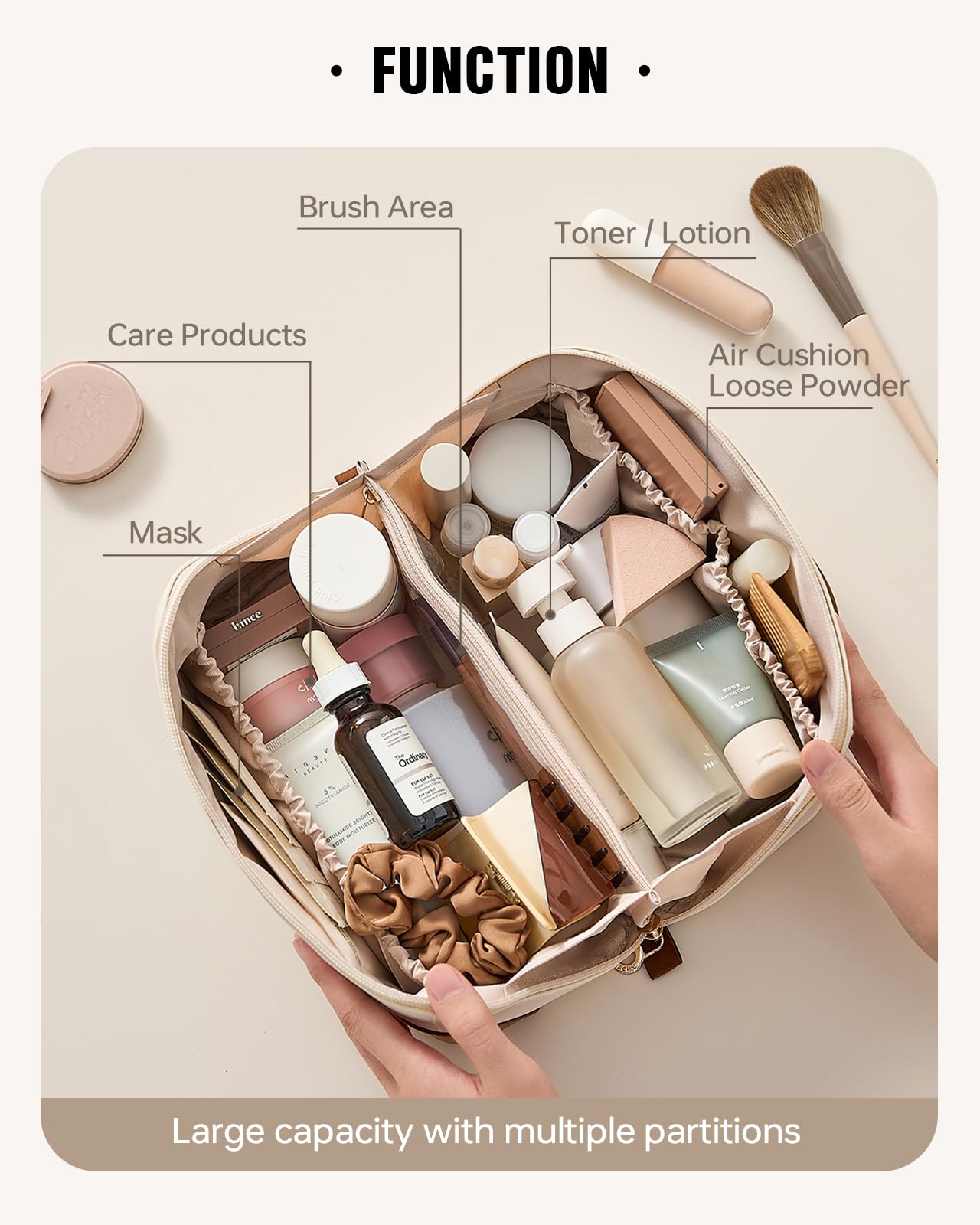 EACHY Travel Makeup Bag,Large Capacity Cosmetic Bags for Women,Waterproof Portable Pouch Open Flat Toiletry Bag Make up Organizer with Divider and Handle