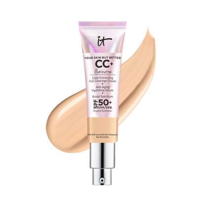 IT Cosmetics Your Skin But Better CC+ Cream Illumination - Color Correcting Cream, Full-Coverage Foundation, Hydrating Serum &amp; SPF 50+ Sunscreen Radiant Finish 1.08 fl oz