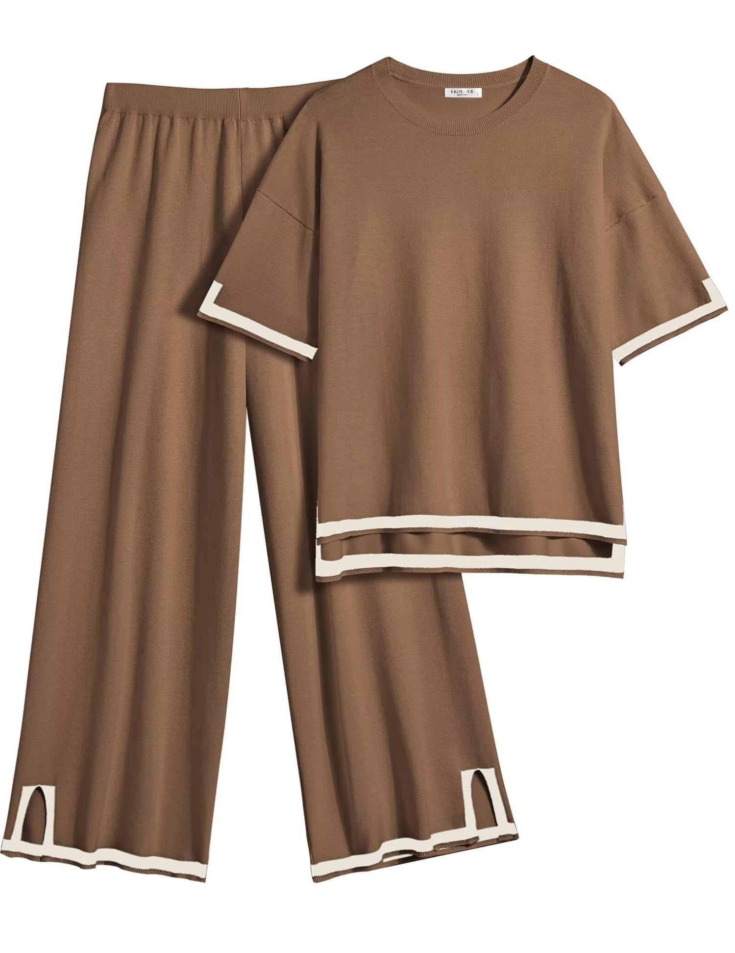 Ekouaer Lounge Set for Women 2 Piece Sets Loungewear Set Outfits Knit Sweater Sets Wide Leg Long Pants Pajama Set