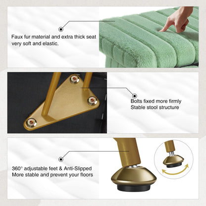 Greenstell Vanity Stool Chair Faux Fur with Storage, 19.4&quot; H x 15.7&quot; L x 11.8&quot; W Soft Ottoman 4 Metal Legs with Anti-Slip Feet, Furry Padded Seat, Modern Multifunctional Chairs for Makeup, Bedroom