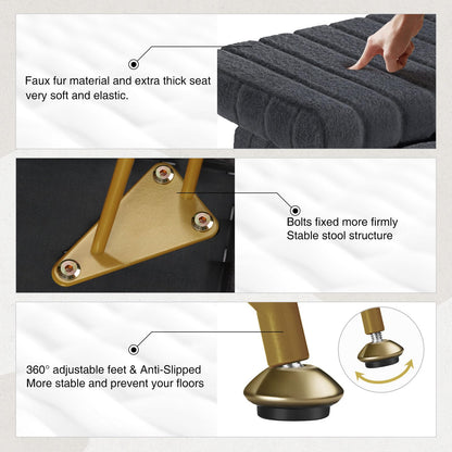 Greenstell Vanity Stool Chair Faux Fur with Storage, 19.4&quot; H x 15.7&quot; L x 11.8&quot; W Soft Ottoman 4 Metal Legs with Anti-Slip Feet, Furry Padded Seat, Modern Multifunctional Chairs for Makeup, Bedroom